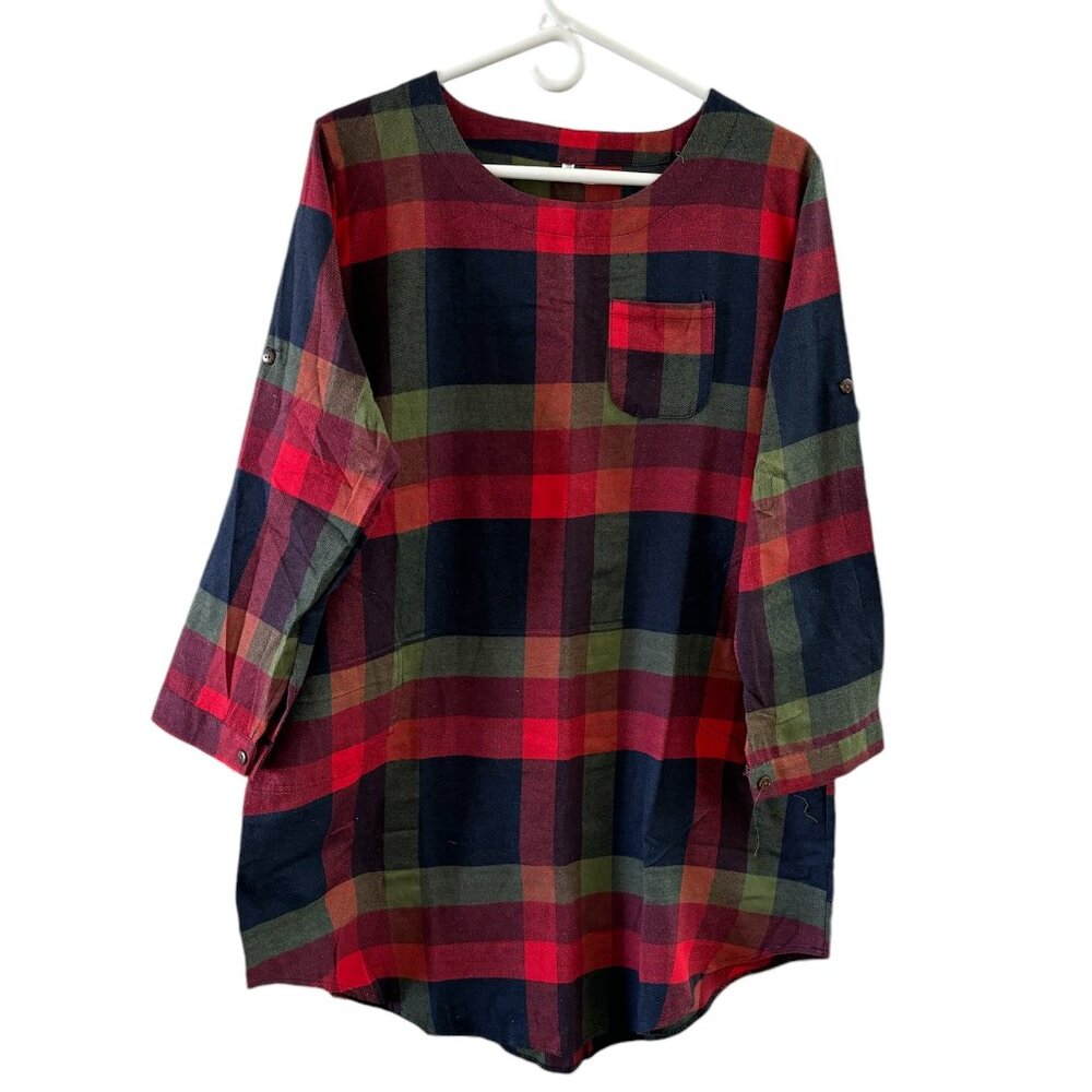 Womens tunic mini dress with long sleeves plaid in fall colors